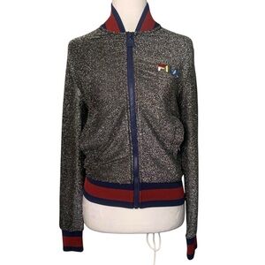 Fila x Barney’s New York Women's XS Silver Glitter Zip Front Track Jacket Sporty